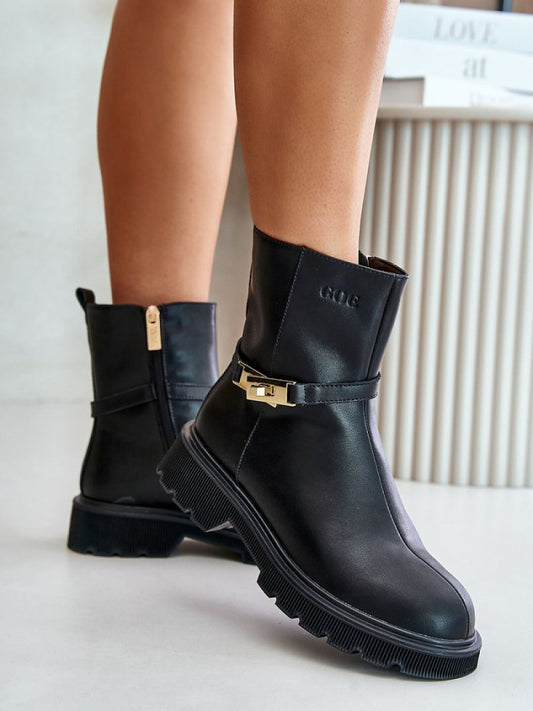 Botine cu toc Step in style, Model 201759, Negru - material piele naturala  Căptușeală pătură de pantofi  Footbed pătură de pantofi  Înălţimea carâmbului 15.5 cm Înălţimea tocului 4 cm