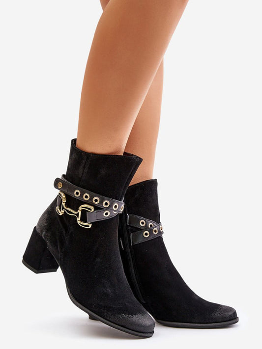 Botine cu toc Step in style, Model 202648, Negru - material piele naturală de căprioară  Căptușeală pătură de pantofi  Footbed pătură de pantofi  Înălţimea carâmbului 16.5 cm Înălţimea tocului 6.5 cm