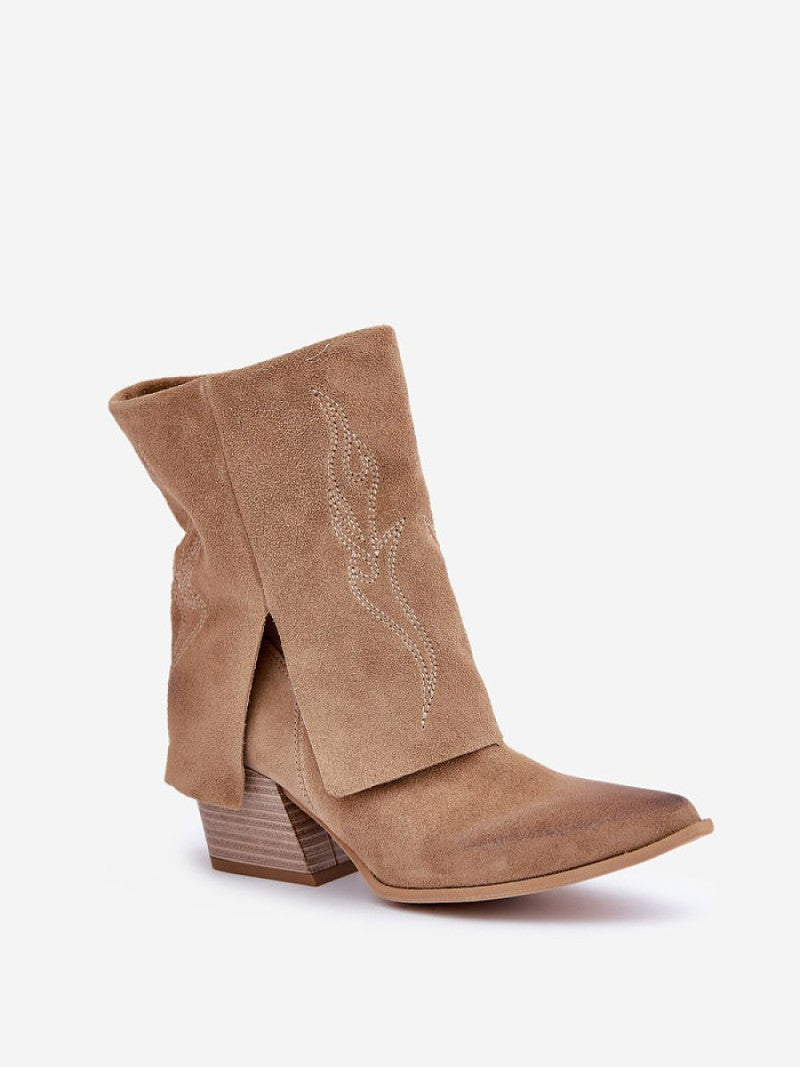 Botine cu toc Step in style, Model 203869, Bej - material piele naturală de căprioară  Footbed piele naturala  Înălţimea carâmbului 16.5 cm Înălţimea tocului 6 cm