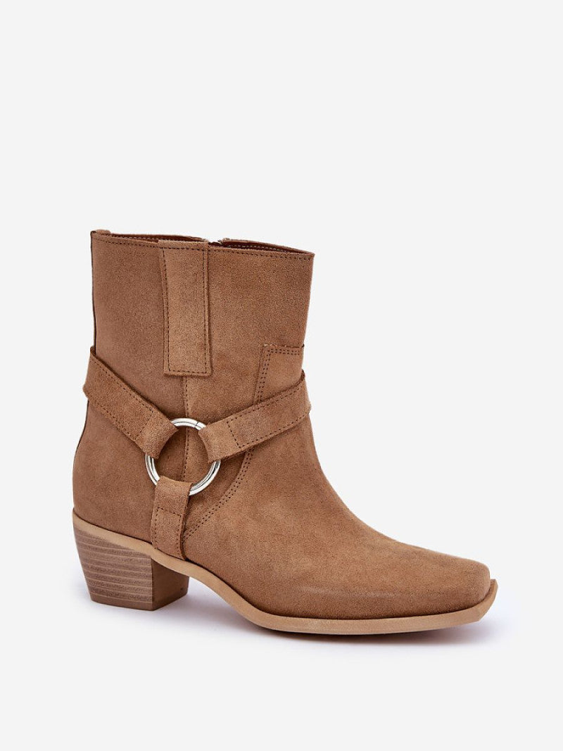 Botine cu toc Step in style, Model 203875, Bej - material piele naturală de căprioară  Footbed piele naturala  Înălţimea carâmbului 17 cm Înălţimea tocului 5.5 cm