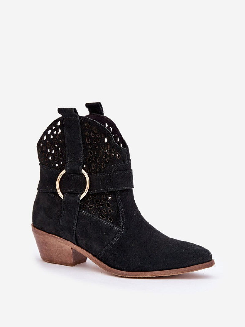 Botine cu toc Step in style, Model 206789, Negru - material piele naturală de căprioară  Footbed piele naturala  Înălţimea carâmbului 16.5 cm Înălţimea tocului 4.5 cm