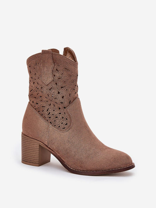 Botine cu toc Step in style, Model 209415, Maro - material piele artificiala piele  Footbed imitație de piele  Înălţimea carâmbului 17 cm Înălţimea tocului 7 cm