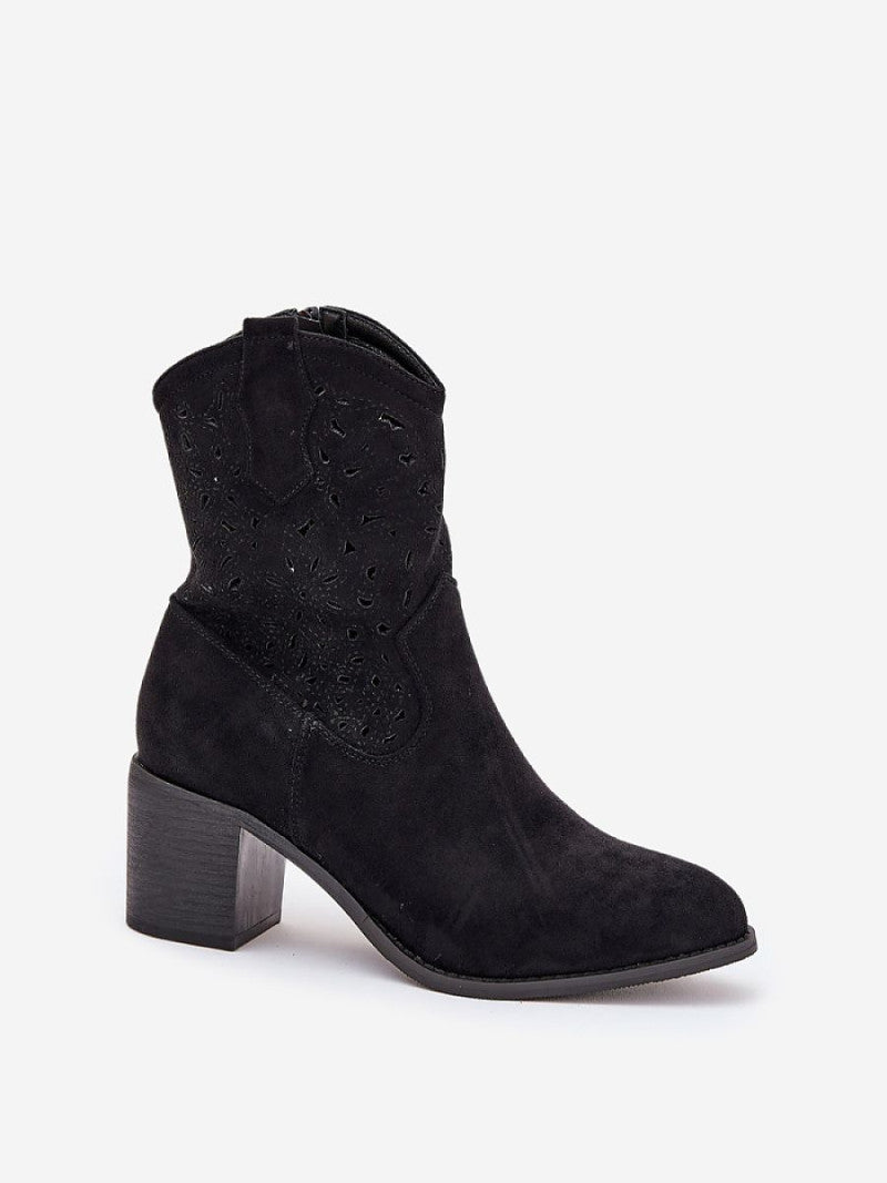 Botine cu toc Step in style, Model 209417, Negru - material piele artificiala piele  Footbed imitație de piele  Înălţimea carâmbului 17 cm Înălţimea tocului 7 cm