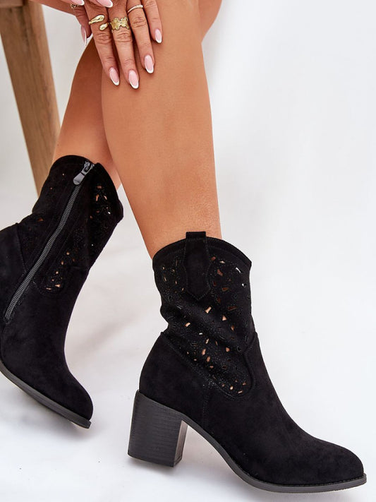 Botine cu toc Step in style, Model 209417, Negru - material piele artificiala piele  Footbed imitație de piele  Înălţimea carâmbului 17 cm Înălţimea tocului 7 cm