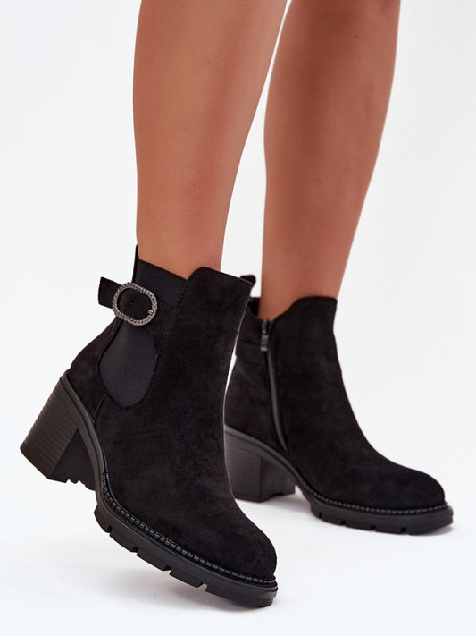 Botine cu toc Step in style, Model 216653, Negru - material piele artificiala piele  Căptușeală pătură de pantofi  Footbed pătură de pantofi  Înălţimea carâmbului 12.5 cm Înălţimea tocului 7.5 cm