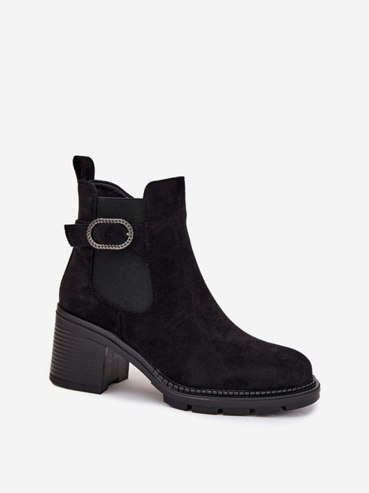 Botine cu toc Step in style, Model 216653, Negru - material piele artificiala piele  Căptușeală pătură de pantofi  Footbed pătură de pantofi  Înălţimea carâmbului 12.5 cm Înălţimea tocului 7.5 cm