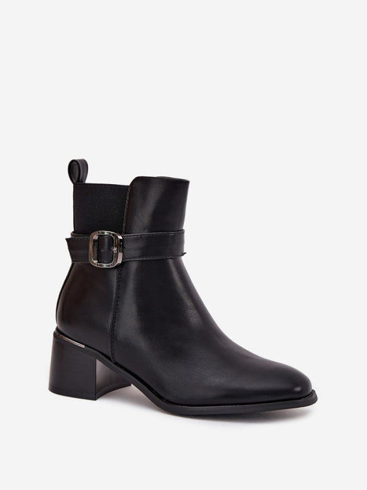 Botine cu toc Step in style, Model 216655, Negru - material imitație de piele  Căptușeală pătură de pantofi  Footbed pătură de pantofi  Înălţimea carâmbului 14 cm Înălţimea tocului 6 cm