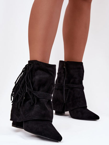 Botine cu toc Step in style, Model 217179, Negru - material piele artificiala piele  Footbed pânză  Înălţimea carâmbului 15 cm Înălţimea tocului 10 cm