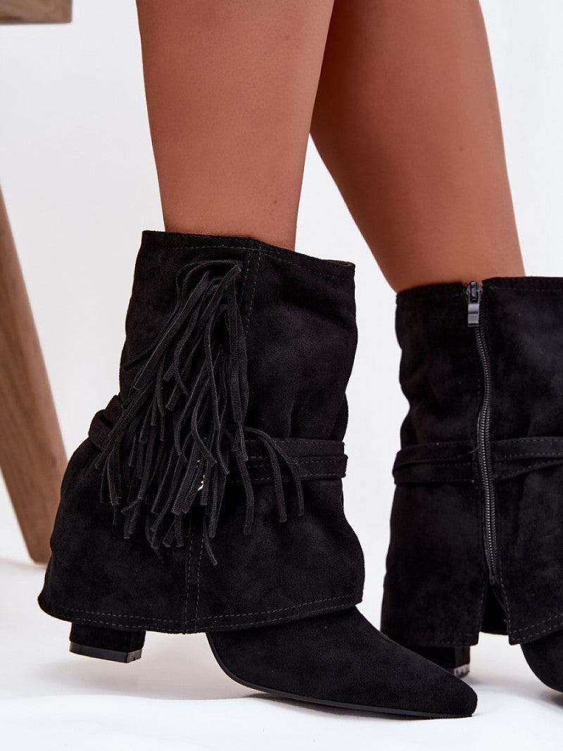 Botine cu toc Step in style, Model 217179, Negru - material piele artificiala piele  Footbed pânză  Înălţimea carâmbului 15 cm Înălţimea tocului 10 cm