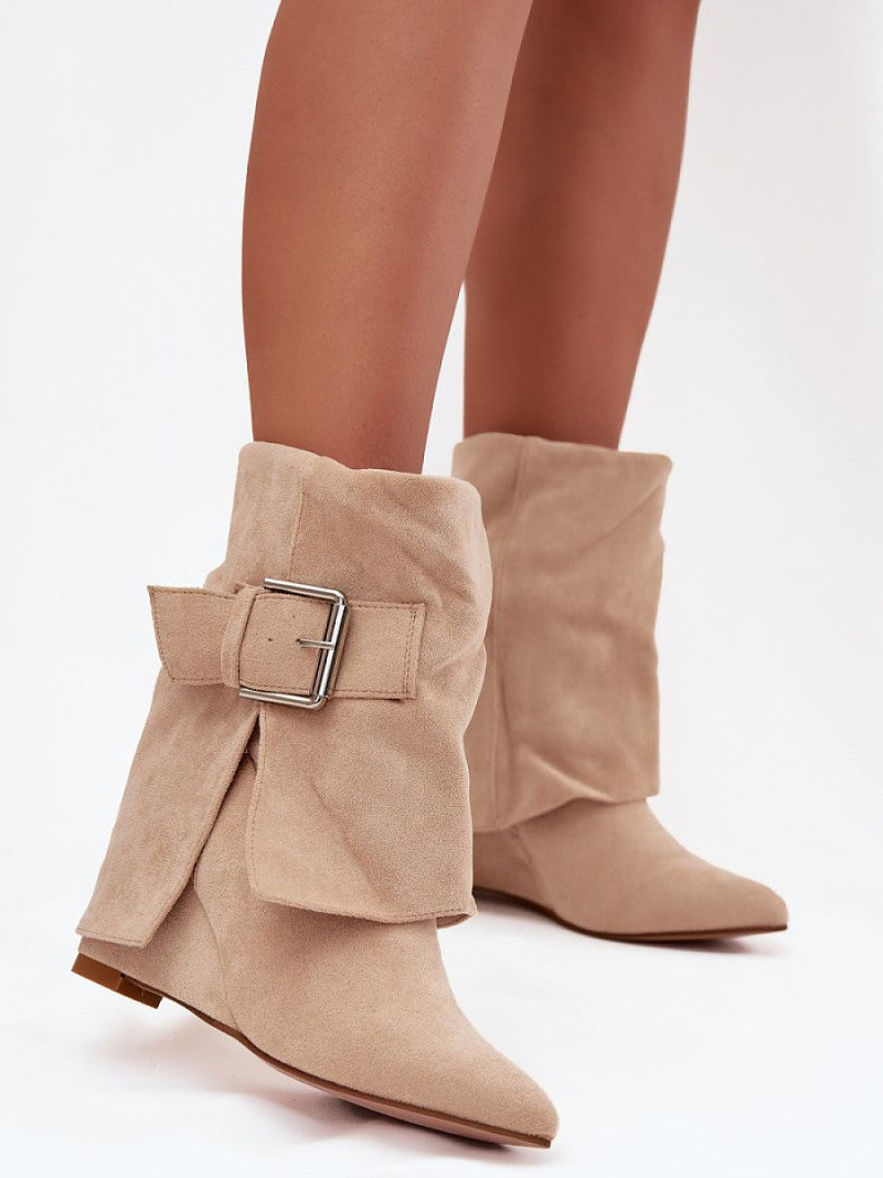 Botine cu toc Step in style, Model 217186, Bej - material piele artificiala piele  Footbed pânză  Înălţimea carâmbului 18.5 cm Înălţimea tocului 8 cm