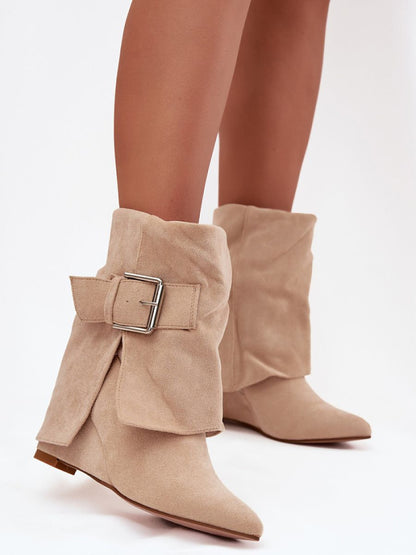 Botine cu toc Step in style, Model 217186, Bej - material piele artificiala piele  Footbed pânză  Înălţimea carâmbului 18.5 cm Înălţimea tocului 8 cm