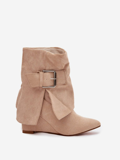 Botine cu toc Step in style, Model 217186, Bej - material piele artificiala piele  Footbed pânză  Înălţimea carâmbului 18.5 cm Înălţimea tocului 8 cm