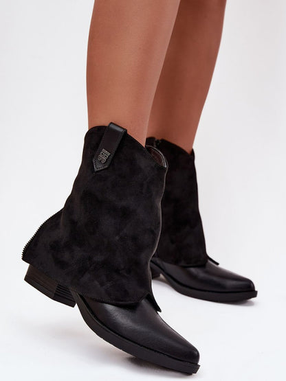 Botine cu toc Step in style, Model 217192, Negru - material piele artificiala piele + piele artificiala  Căptușeală pătură de pantofi  Footbed pătură de pantofi  Înălţimea carâmbului 16 cm Înălţimea tocului 5.5 cm