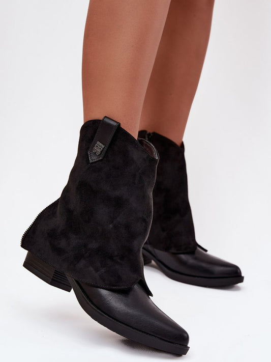 Botine cu toc Step in style, Model 217192, Negru - material piele artificiala piele + piele artificiala  Căptușeală pătură de pantofi  Footbed pătură de pantofi  Înălţimea carâmbului 16 cm Înălţimea tocului 5.5 cm