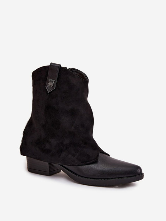 Botine cu toc Step in style, Model 217192, Negru - material piele artificiala piele + piele artificiala  Căptușeală pătură de pantofi  Footbed pătură de pantofi  Înălţimea carâmbului 16 cm Înălţimea tocului 5.5 cm