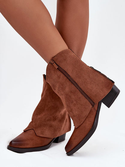 Botine cu toc Step in style, Model 217193, Maro - material piele artificiala piele + piele artificiala  Căptușeală pătură de pantofi  Footbed pătură de pantofi  Înălţimea carâmbului 16 cm Înălţimea tocului 5.5 cm