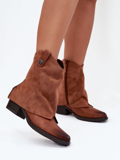 Botine cu toc Step in style, Model 217193, Maro - material piele artificiala piele + piele artificiala  Căptușeală pătură de pantofi  Footbed pătură de pantofi  Înălţimea carâmbului 16 cm Înălţimea tocului 5.5 cm