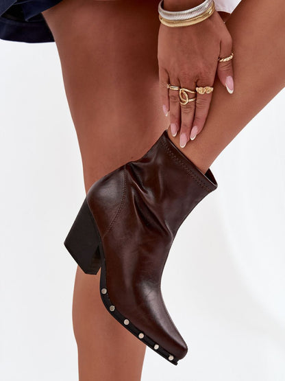 Botine cu toc Step in style, Model 217498, Maro - material imitație de piele  Footbed pânză  Înălţimea carâmbului 14.5 cm Înălţimea tocului 7 cm