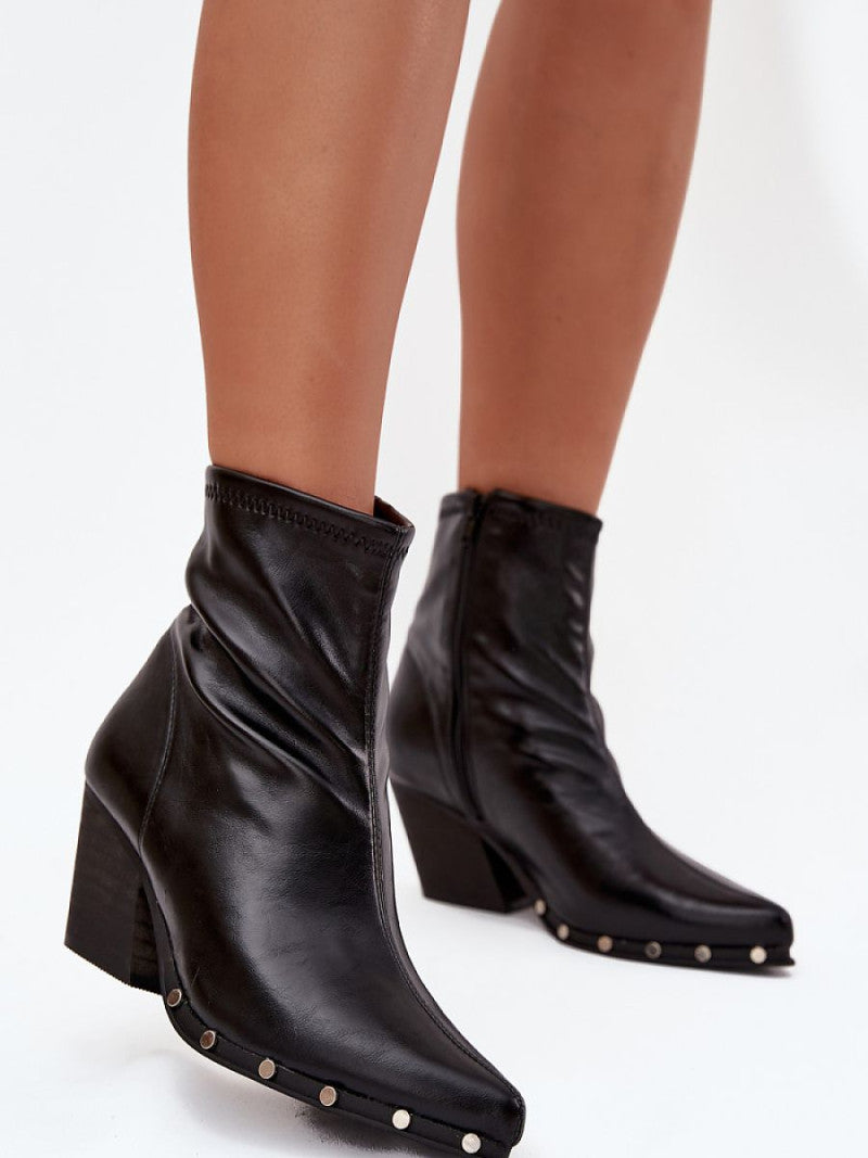 Botine cu toc Step in style, Model 217499, Negru - material imitație de piele  Footbed pânză  Înălţimea carâmbului 14.5 cm Înălţimea tocului 7 cm