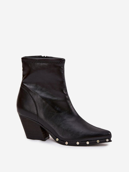 Botine cu toc Step in style, Model 217499, Negru - material imitație de piele  Footbed pânză  Înălţimea carâmbului 14.5 cm Înălţimea tocului 7 cm