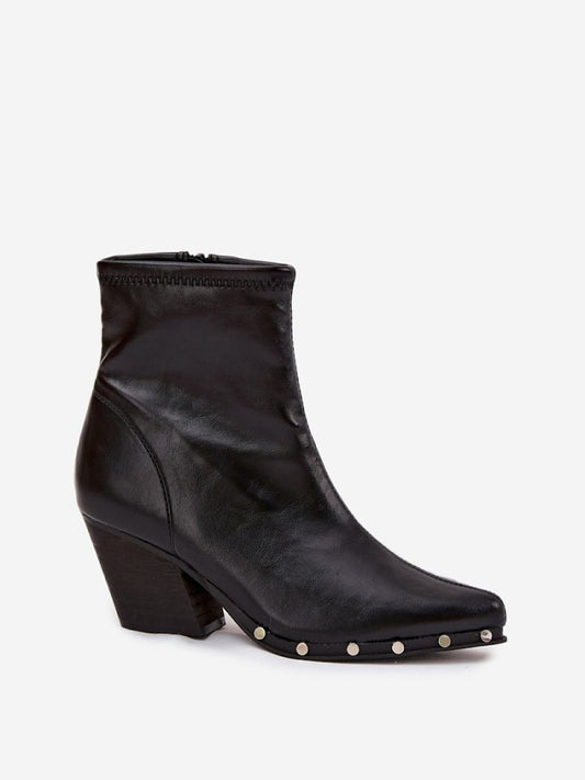 Botine cu toc Step in style, Model 217499, Negru - material imitație de piele  Footbed pânză  Înălţimea carâmbului 14.5 cm Înălţimea tocului 7 cm