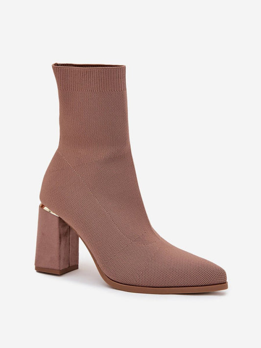 Botine cu toc Step in style, Model 217512, Bej - material pânză  Footbed pătură de pantofi  Înălţimea carâmbului 17 cm Înălţimea tocului 9 cm