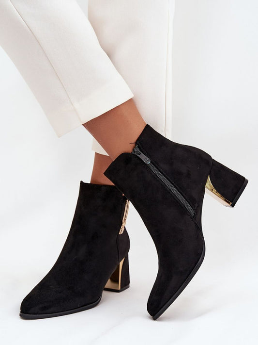 Botine cu toc Step in style, Model 217724, Negru - material piele artificiala piele  Footbed pânză  Înălţimea carâmbului 11 cm Înălţimea tocului 7 cm