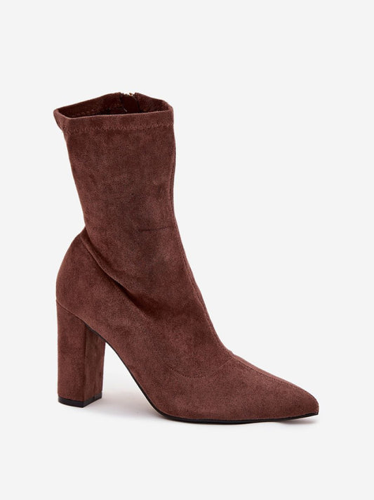 Botine cu toc Step in style, Model 217737, Maro - material piele artificiala piele  Footbed imitație de piele  Înălţimea carâmbului 18 cm Înălţimea tocului 9.5 cm