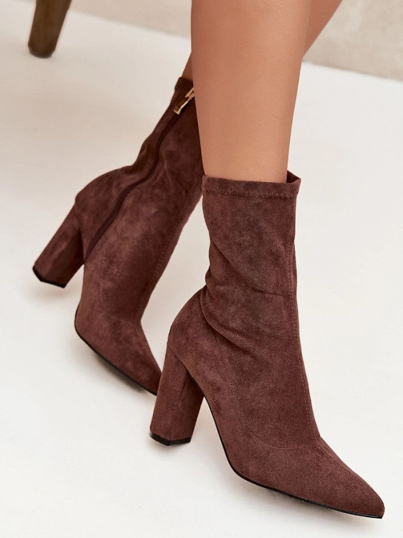 Botine cu toc Step in style, Model 217737, Maro - material piele artificiala piele  Footbed imitație de piele  Înălţimea carâmbului 18 cm Înălţimea tocului 9.5 cm