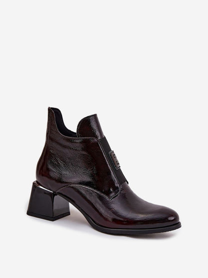 Botine cu toc Step in style, Model 218066, Roşu - material piele naturala  Căptușeală simțit  Footbed pânză  Înălţimea carâmbului 12 cm Înălţimea tocului 5.5 cm