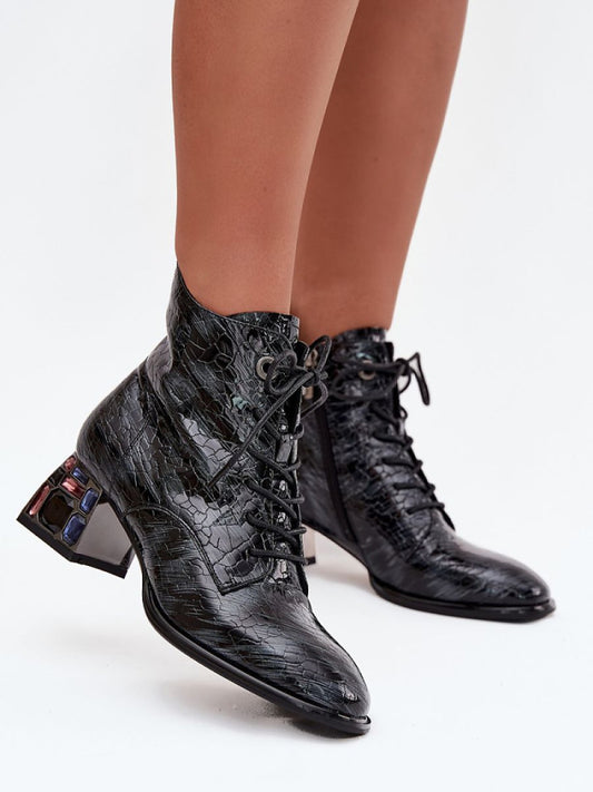 Botine cu toc Step in style, Model 218722, Gri - material piele naturala  Căptușeală pătură de pantofi  Footbed pătură de pantofi  Înălţimea carâmbului 13 cm Înălţimea tocului 5.5 cm