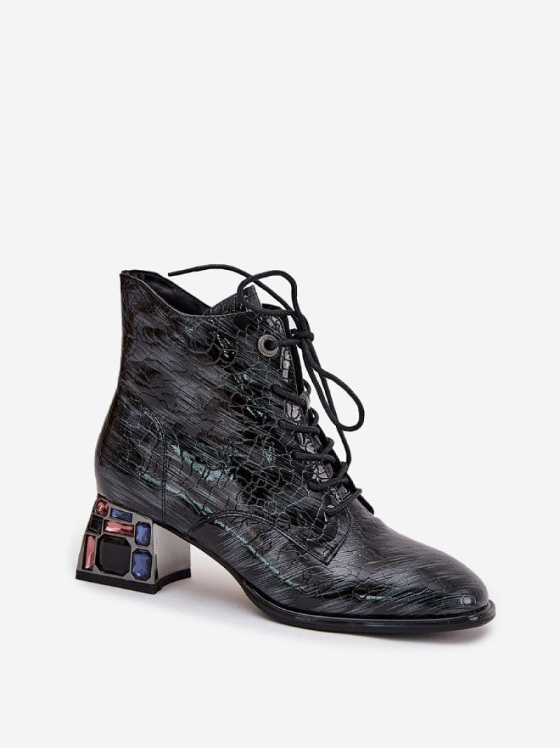 Botine cu toc Step in style, Model 218722, Gri - material piele naturala  Căptușeală pătură de pantofi  Footbed pătură de pantofi  Înălţimea carâmbului 13 cm Înălţimea tocului 5.5 cm