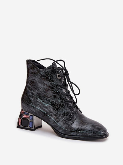 Botine cu toc Step in style, Model 218722, Gri - material piele naturala  Căptușeală pătură de pantofi  Footbed pătură de pantofi  Înălţimea carâmbului 13 cm Înălţimea tocului 5.5 cm