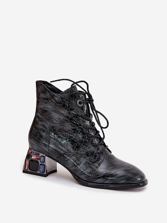 Botine cu toc Step in style, Model 218722, Gri - material piele naturala  Căptușeală pătură de pantofi  Footbed pătură de pantofi  Înălţimea carâmbului 13 cm Înălţimea tocului 5.5 cm