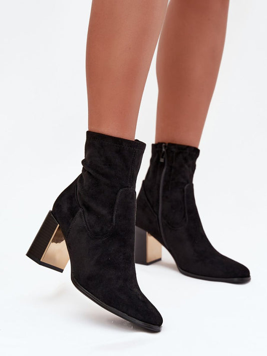 Botine cu toc Step in style, Model 218723, Negru - material piele artificiala piele  Căptușeală pătură de pantofi  Footbed pătură de pantofi  Înălţimea carâmbului 15 cm Înălţimea tocului 7.5 cm