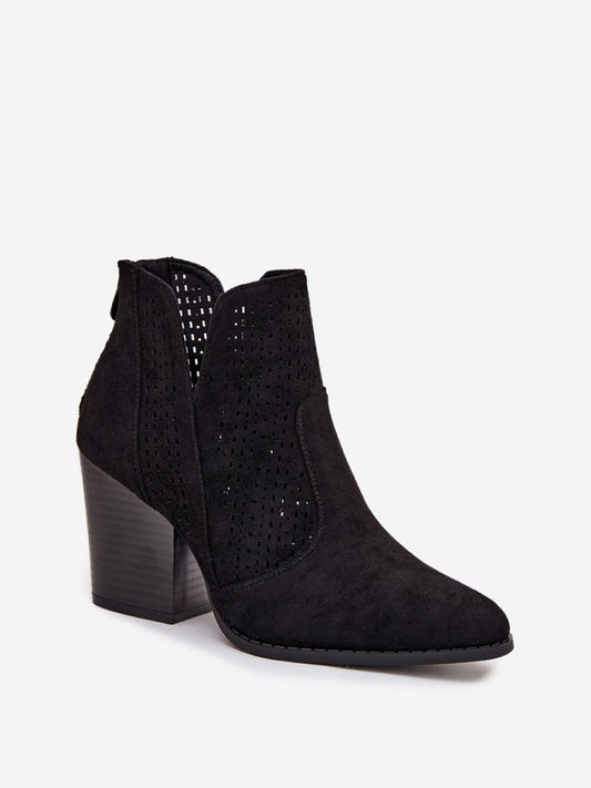 Botine cu toc Step in style, Model 218728, Negru - material piele artificiala piele  Footbed imitație de piele  Înălţimea carâmbului 10 cm Înălţimea tocului 8.5 cm