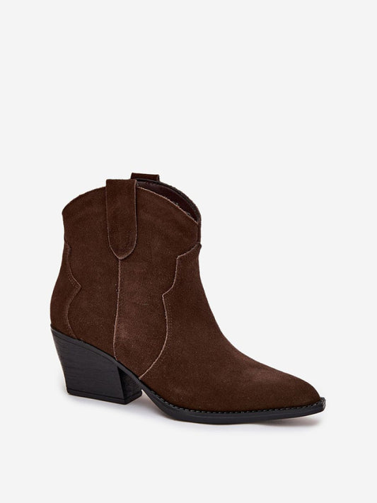 Botine cu toc Step in style, Model 219128, Maro - material piele naturală de căprioară  Căptușeală pătură de pantofi  Footbed pătură de pantofi  Înălţimea carâmbului 13.5 cm Înălţimea tocului 6 cm