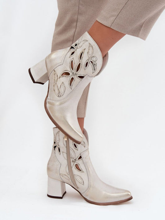 Botine cu toc Step in style, Model 219131, Galben - material piele naturala  Footbed piele naturala  Înălţimea carâmbului 14 cm Înălţimea tocului 6.5 cm