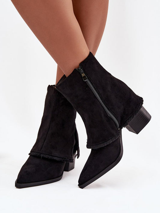 Botine cu toc Step in style, Model 219241, Negru - material piele artificiala piele  Footbed pânză  Înălţimea carâmbului 14 cm Înălţimea tocului 9 cm