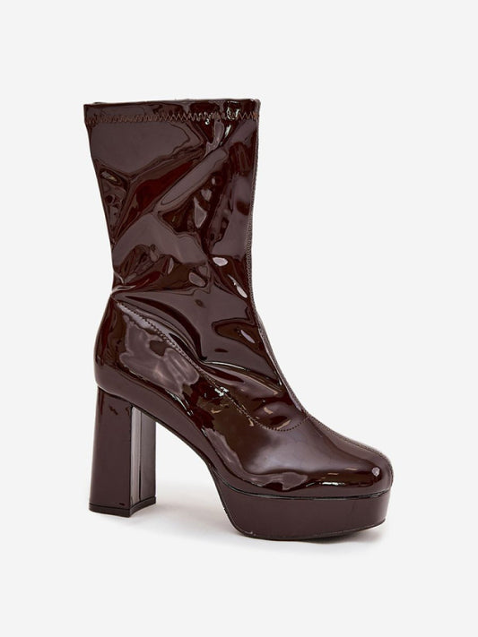 Botine cu toc Step in style, Model 219265, Maro - material imitație de piele  Căptușeală pânză  Footbed pătură de pantofi  Înălţimea carâmbului 21 cm Înălţimea tocului 10 cm