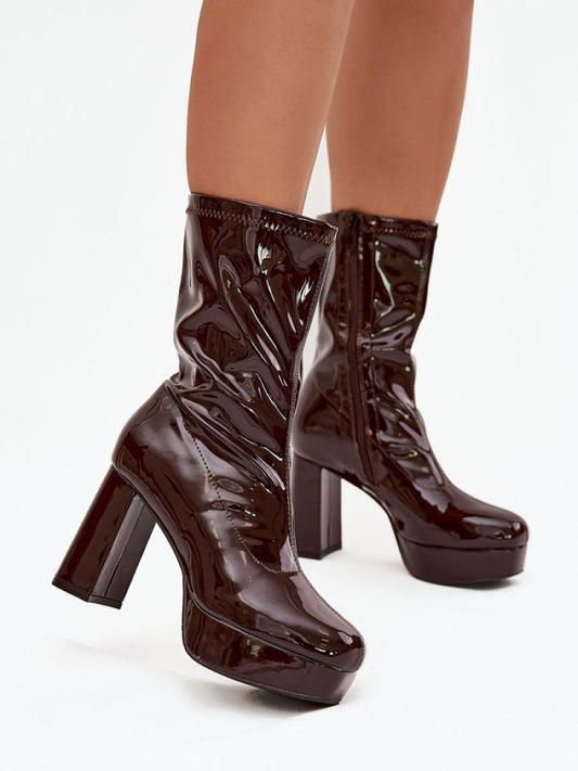 Botine cu toc Step in style, Model 219265, Maro - material imitație de piele  Căptușeală pânză  Footbed pătură de pantofi  Înălţimea carâmbului 21 cm Înălţimea tocului 10 cm