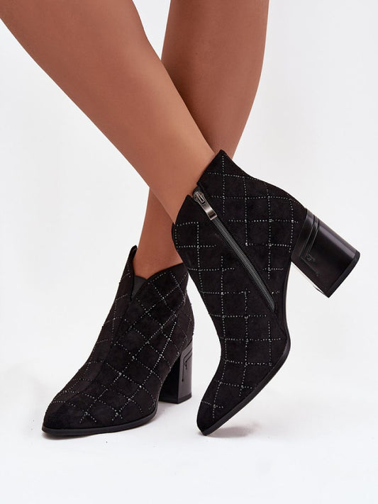 Botine cu toc Step in style, Model 219270, Negru - material piele artificiala piele  Căptușeală pătură de pantofi  Footbed pătură de pantofi  Înălţimea carâmbului 10 cm Înălţimea tocului 7.5 cm