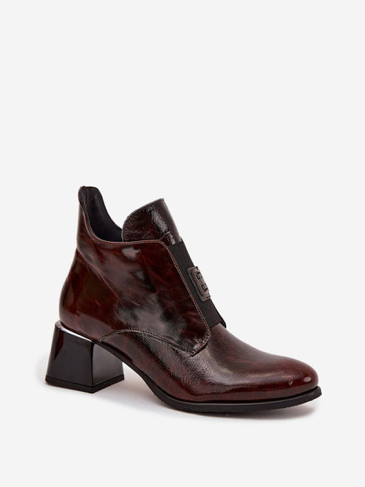 Botine cu toc Step in style, Model 219404, Maro - material piele naturala  Căptușeală simțit  Footbed pânză  Înălţimea carâmbului 12 cm Înălţimea tocului 5.5 cm