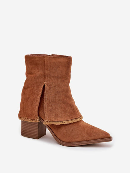 Botine cu toc Step in style, Model 219571, Maro - material piele artificiala piele  Footbed pânză  Înălţimea carâmbului 14 cm Înălţimea tocului 9 cm