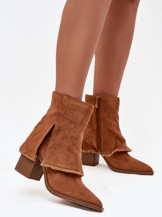 Botine cu toc Step in style, Model 219571, Maro - material piele artificiala piele  Footbed pânză  Înălţimea carâmbului 14 cm Înălţimea tocului 9 cm