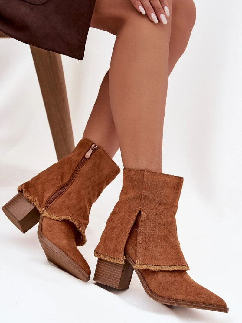 Botine cu toc Step in style, Model 219571, Maro - material piele artificiala piele  Footbed pânză  Înălţimea carâmbului 14 cm Înălţimea tocului 9 cm