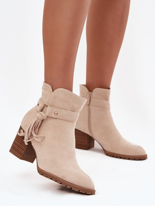 Botine cu toc Step in style, Model 219572, Bej - material piele artificiala piele  Footbed pânză  Înălţimea carâmbului 12 cm Înălţimea tocului 7 cm