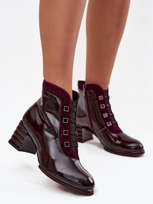 Botine cu toc Step in style, Model 219577, Roşu - material piele naturala  Căptușeală pătură de pantofi  Footbed pătură de pantofi  Înălţimea carâmbului 11.5 cm Înălţimea tocului 6 cm