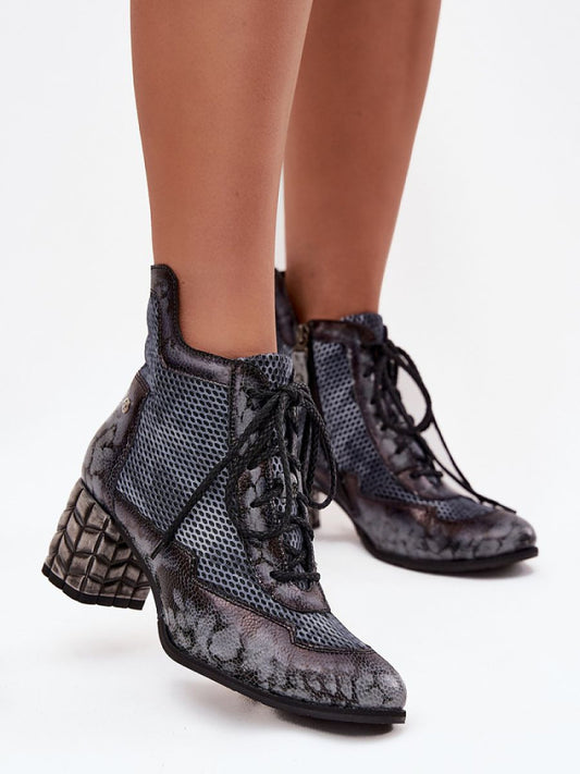 Botine cu toc Step in style, Model 219582, Gri - material piele naturala  Footbed pânză  Înălţimea carâmbului 13 cm Înălţimea tocului 6.5 cm