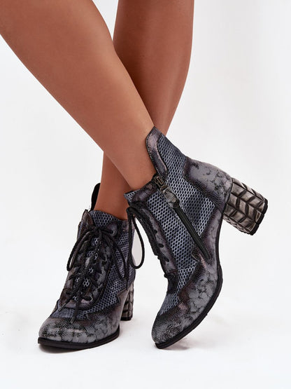 Botine cu toc Step in style, Model 219582, Gri - material piele naturala  Footbed pânză  Înălţimea carâmbului 13 cm Înălţimea tocului 6.5 cm